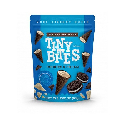 Tiny Bites White Chocolate Cookies & Cream 80g – Sprøde cones med cookies fyld | SlikOasen