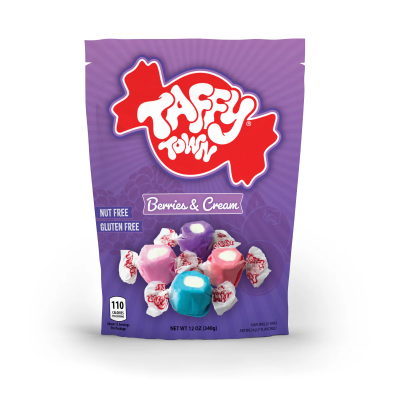 Taffy Town Berries & Cream 99g – Blød taffy med bær & fløde smag | SlikOasen