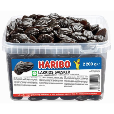 Haribo Lakrids Svesker 2,2 kg – Stor bøtte med blød lakrids | SlikOasen
