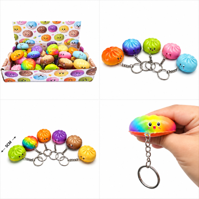 Squishy Dumpling Nøglering – Farverig Squishy ca. 5 cm