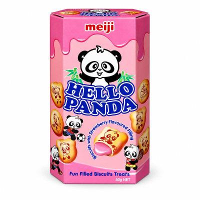 Meiji Hello Panda Strawberry 50 g – Kiks med jordbærfyld | SlikOasen
